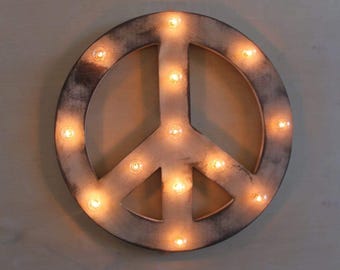 Peace sign vintage marquee lighted wood sign