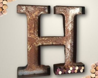 24" metal channel letter: distressed initial, succulent or cork display