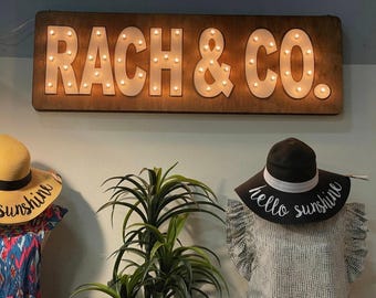 Custom wood marquee sign with lights, personalized name sign