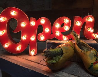 Custom lighted open sign – handcrafted wood marquee, boutique decor