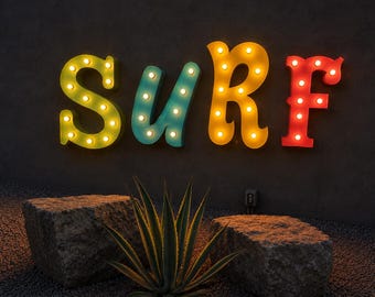 Custom 4 Letter Lighted Sign, Personalized Wood Marquee Wall Decor