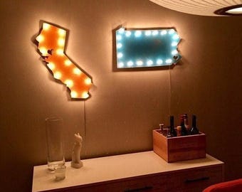 Vintage wood state marquee sign, custom led wall art (24 inch)