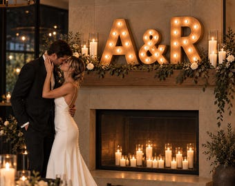Custom Marquee Initials Wedding Sign, Lighted Wood Letters, Personalized Couple Monogram 3pc