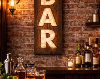Custom wood marquee sign, personalized name light up sign, bar decor