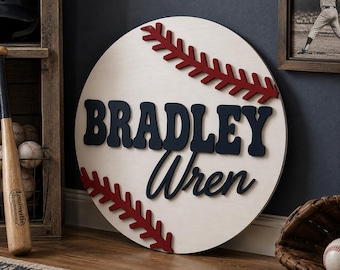 Personalized Baseball Name Sign, Custom Wood Nursery Decor, 3D Kids Wall Art