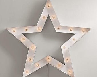 Large steel marquee star sign, vintage style lighted decor business