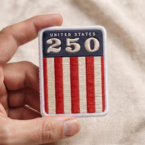 United States 250 Embroidered Patch, Patriotic Flag Badge, USA Anniversary Emblem, America Celebration