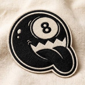 Eight Ball Monster Iron On Patch, Cute Embroidered Billiards Creature Halloween Applique