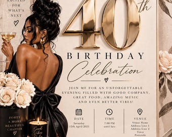 Luxury 40th Birthday Invitation | Personalised Black & Gold Soirée (Digital)