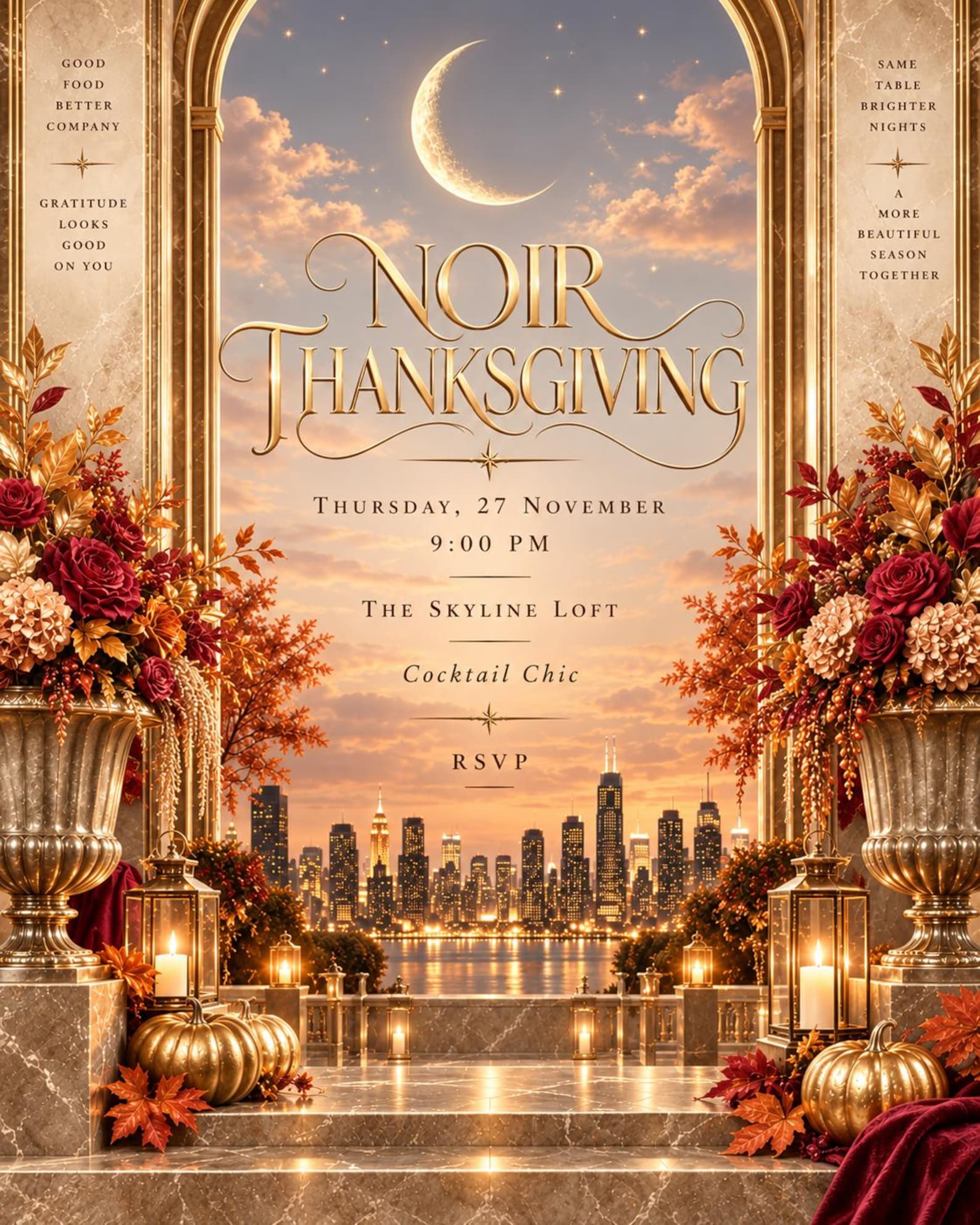 Rustic Fall Invitations Luxury Noir Thanksgiving Dinner Invitation, Elegant Autumn Soirée ...