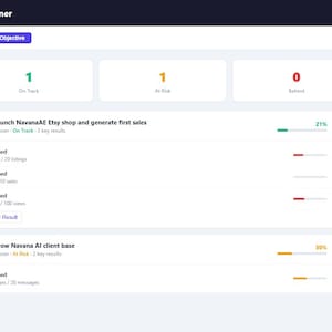 May include: A digital planner interface with the text "Goal & OKR Planner" and "Q2 2026". The planner displays objectives, key results, and progress bars for tasks like launching an Etsy shop and growing a client base.