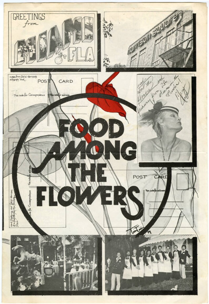 1980's Miami Design District Restaurant Menu Food Among the Flowers. Souvenirs & Events Art