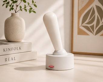 Modern Lever Night Lamp, Minimalist Bedside Light, USB Rechargeable Warm LED (White/Gray)
