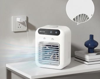 Mini Portable Air Cooler with Humidifier, USB Cooling Fan, Digital Display Desk Cooler, Quiet Personal AC Fan, Bedroom Office Cooling Device