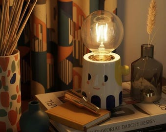 Cute Face Table Lamp, Aesthetic Bedside Light, Cozy Room Decor, Warm Ambient Lamp, Kawaii Desk Lamp Gift