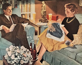 1948 Beer Brewers Foundation Ad "Quiet Evening At Home Foundation Original (1948) Magazine Ad Ready To Frame