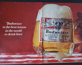 Budweiser Ad 2-Page Original Vintage Magazine Advertisement Ready to Frame