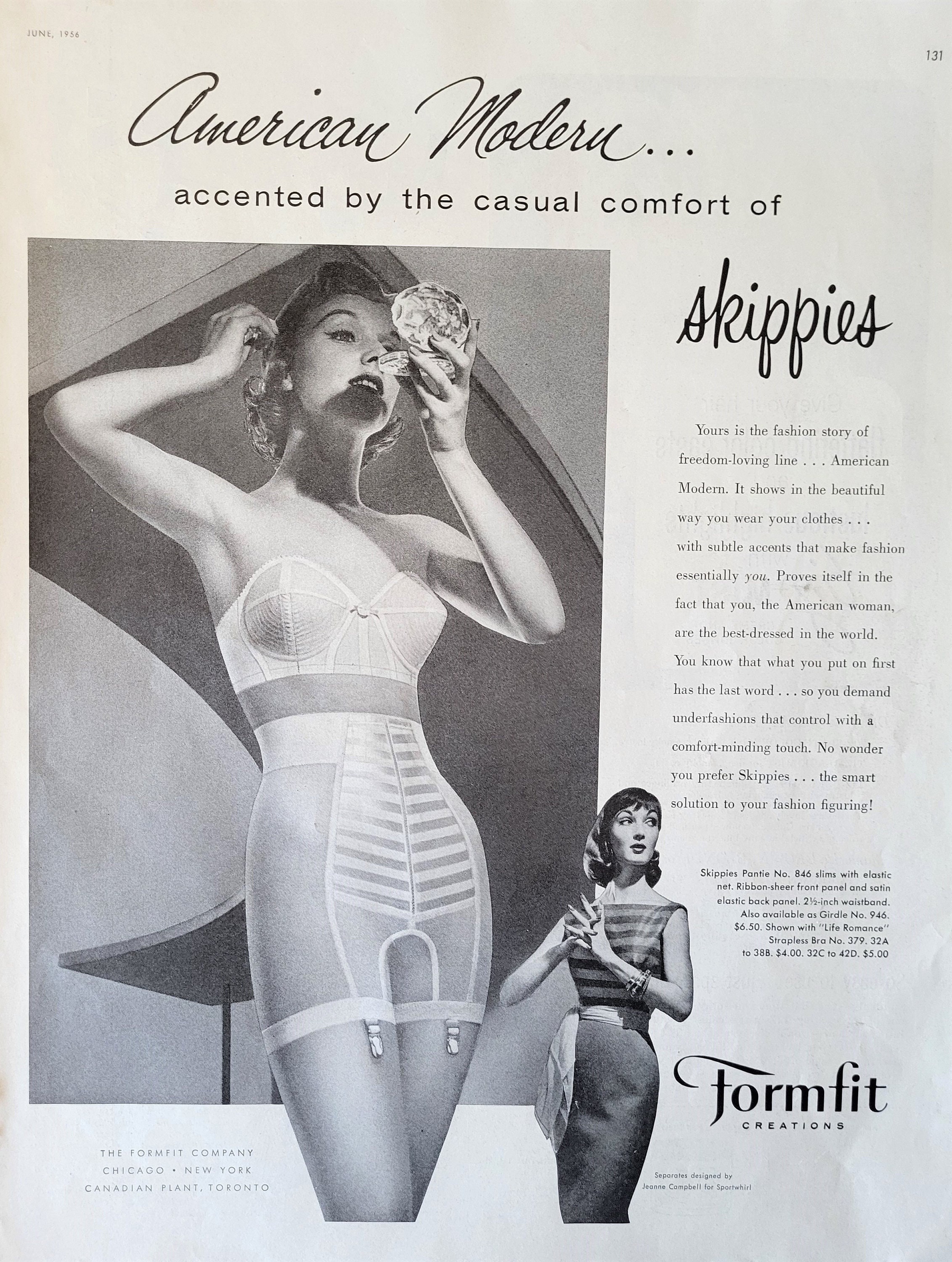 1953 Formfit Women's Undergarments Bra Girdle PRINT AD New Over Under Look