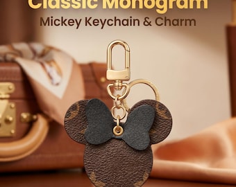 Classic Monogram Keychain Charm | Brown Vintage Floral Faux Leather Bow Bag Accessory