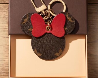 Classic Monogram Keychain Charm | Brown Vintage Floral Faux Leather Bow Bag Accessory