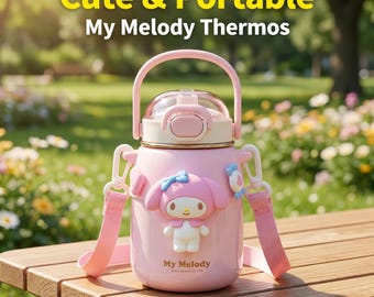 Sanrio Melody Insulated Water Bottle,24 OZ Stainless Steel Double Wall Vacuum Cartoon Water Bottle,Bottle,Tumbler with Melody Design