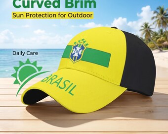 Brazil CBF Soccer Cap | Yellow Green Five Stars Football Hat
