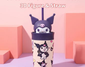 Sanrio Kuromi Insulated Water Bottle,15 OZ Stainless Steel Double Wall Vacuum Cartoon Water Bottle,Bottle,Tumbler with Kuromi Design