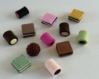 Lakritze Bonbons Konfekt aus Filz Süßwaren Kaufladen Rollenspiele Konditorei Süßigkeit Spielküche Spielzeug