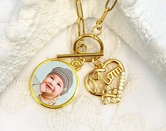 Photo Charm Paperclip Gold Necklace Mothers Day Gift Mom Charm Necklace Wife Gift New Mother Picture Jewelry