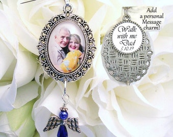 Bridal Bouquet Memory Charm Shower Gift SOMETHING BLUE Wedding Photo Memorial Charms | Blue ANGEL Charm | Loss of Mom/Dad | Memory Keepsake