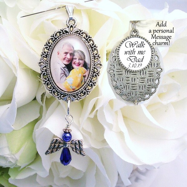 Bridal Bouquet Memorial Charm with Angel Something Blue Bridal Shower Gift Wedding Gift Loss of Mom Dad Memory Keepsake Sympathy Gift