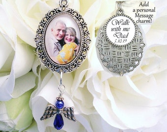 Bridal Bouquet Memorial Charm with Angel Something Blue Bridal Shower Gift Wedding Gift Loss of Mom Dad Memory Keepsake Sympathy Gift