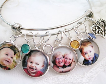 Mom Personalized Gift Photo Bracelet Custom Photo Jewelry Picture Charms for Grandmom Birthstone Gift for Wife Photo Gift