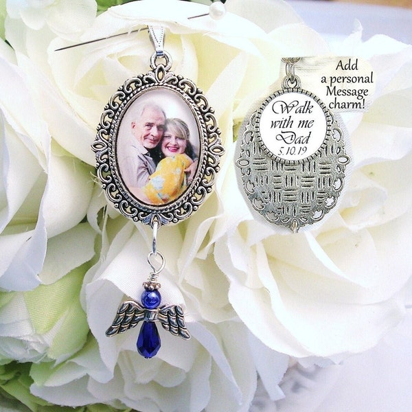 Amuleto de recuerdo para ramo de novia, algo azul, amuleto de ángel, pérdida de mamá y papá, regalo de despedida de soltera, regalo de boda, recuerdo