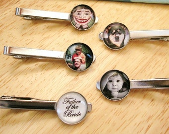 Photo Tie Clip Wedding Gift for Groom Father of the Bride Father of the Groom Best Man Gift Fathers Day for DAD Message or Photo Tie Clip
