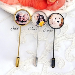 Photo Pin Memorial Lapel Pin | Groom Wedding Gift & Funeral Charm | Memory Pin | Groom Boutonniere | Gold, Silver, or Bronze