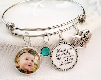 Mother of the Bride Gift Mother of the Groom Bracelet Wedding Gift for Mom Mother in Law Photo Charm Jewelry Custom Message