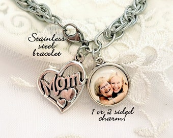 Mom Bracelet Photo Charm Bracelet Mothers Day Gift Picture Bracelet Memory Jewelry Mother Charm Gift 1 or 2 Sided Photo + Message Charm