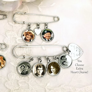 Groom Gift Photo Memorial Lapel Pin Wedding Boutonnière Graduation or Baptism Memory Charm Sympathy Gift 1, 2, 3, or 4 Photo Charms image 1