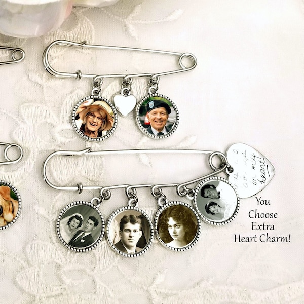 Groom Gift Photo Memorial Lapel Pin Wedding Boutonnière Graduation or Baptism Memory Charm Sympathy Gift 1, 2, 3, or 4 Photo Charms!