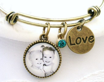 Child Size Petite Photo Bracelet Bronze Picture Charm Gift Memory Jewelry Handwriting Sympathy Gift Memorial Charm Photo Gift