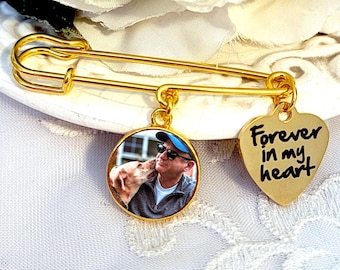Memorial Photo Pin Wedding Groom Gift Gold Kilt Pin Add Message Charm Picture Pin Graduation, Baptism, Sympathy Gift