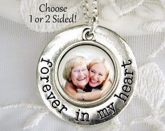 Memorial Photo Necklace Charm Sympathy Jewelry Forever in My Heart Picture Charm Memory Jewelry Sympathy Gift Loss of Loved One Photo Gift