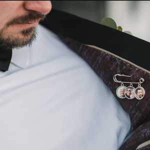 Groom Wedding Gift Photo Lapel Pin Memorial Charm Graduate or Baptism Christening Sympathy Gift Pin Opens at the Top Silver or Gold