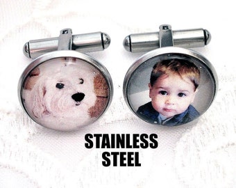 Custom Photo Cufflinks Dad Wedding Gift for Groom Father of the Groom Stainless Steel Cuff Links Memorial Cuff links Pet Memory