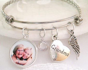 Photo Memorial Charm Bracelet Picture Jewelry Loss of Loved One Son or Brother Mom Sympathy Gift Loss of Parent Bracelet Choose Heart Style!