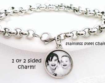 Photo Bracelet Mom Grandmom Personalized Gift Wife Picture Charm Jewelry Pet Photo Charm Stainless Steel Chain