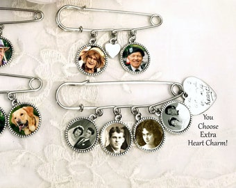 Photo Lapel Pin Groom Gift from Bride Wedding Boutonnière Graduation or Baptism Memory Charm Sympathy Gift 1, 2, 3, or 4 Photo Charms!