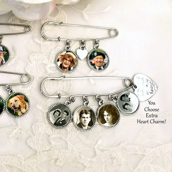 Photo Lapel Pin Groom Gift from Bride Wedding Boutonnière Graduation or Baptism Memory Charm Sympathy Gift 1, 2, 3, or 4 Photo Charms!