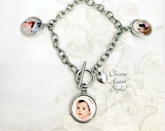 Multi Photo Charm Bracelet Mother Gift Stainless Steel Cable Chain Picture Jewelry Memory Bracelet Grandmother Daughter Gift